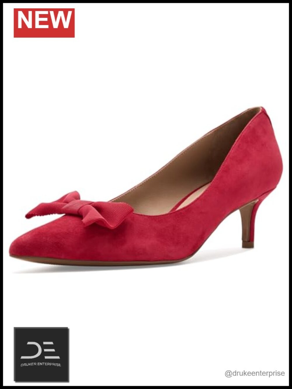Women's Suede Pumps - 2" Kitten Heel Pointed Toe Slip On Bow